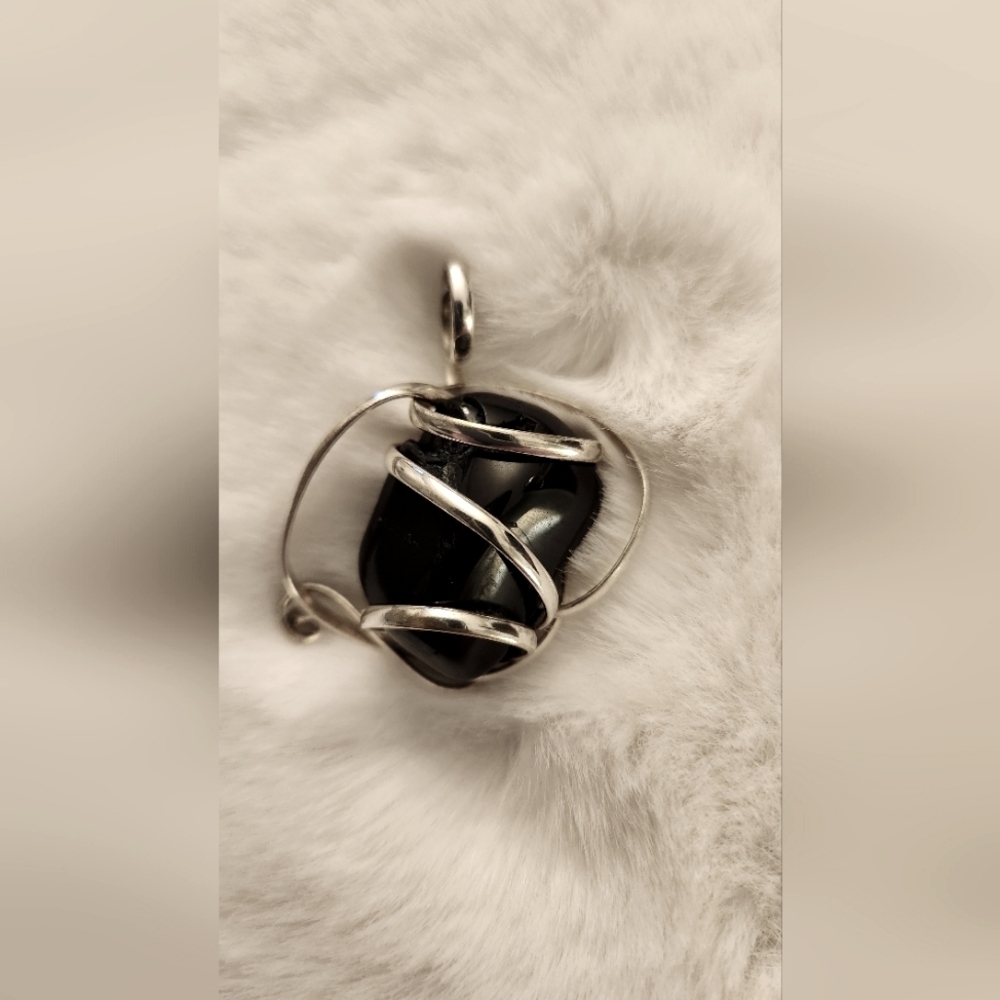Black Tourmaline and Silver Pendant